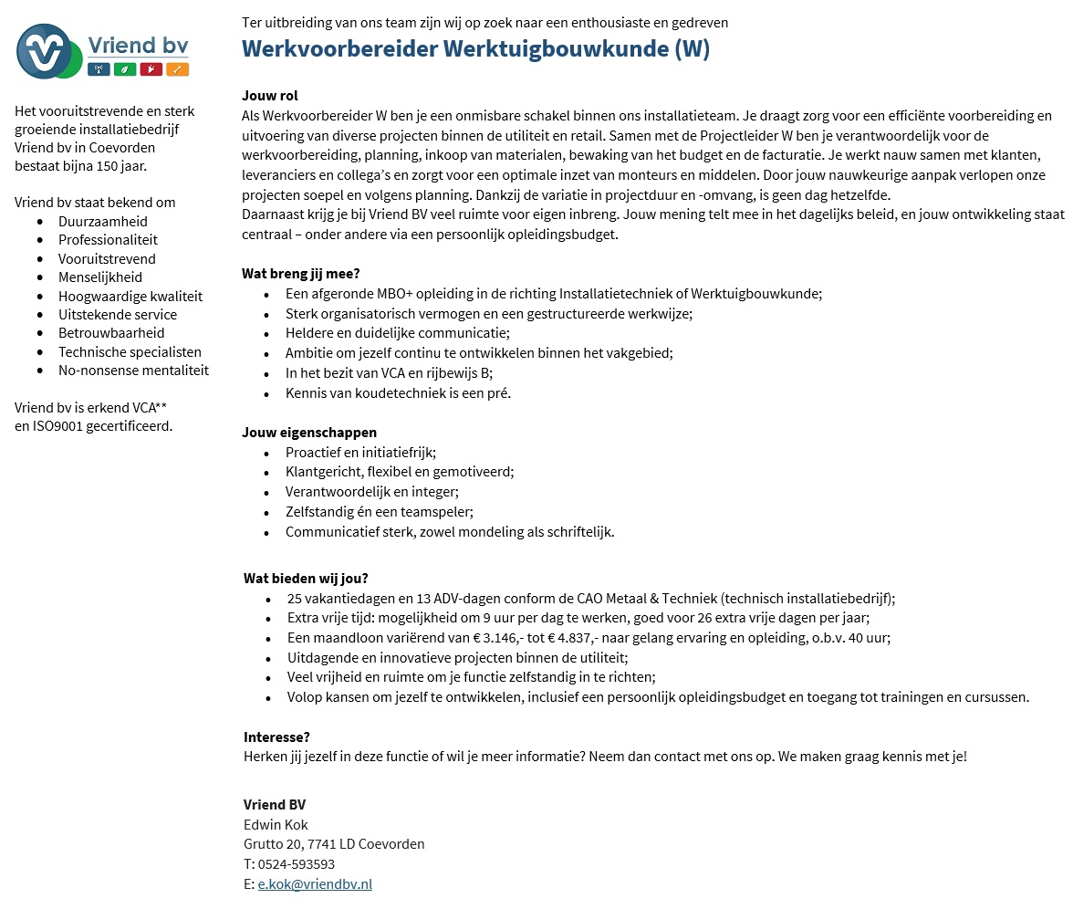 20260918 Vacature Werkvoorbereider W